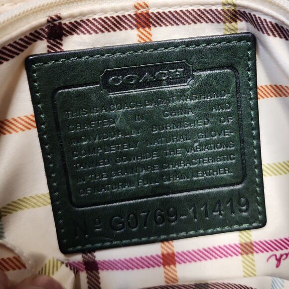 Coach Burnished Leather Bottle Green Bleecker Tattersall Legacy Shoulder Bag - Picture 3 of 14